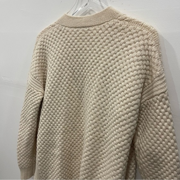 Vince Honeycomb Longline Cardigan Chunky Knit in Winter White Small Yak Wool - Picture 9 of 10